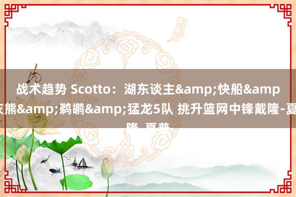 战术趋势 Scotto：湖东谈主&快船&灰熊&鹈鹕&猛龙5队 挑升篮网中锋戴隆-夏普