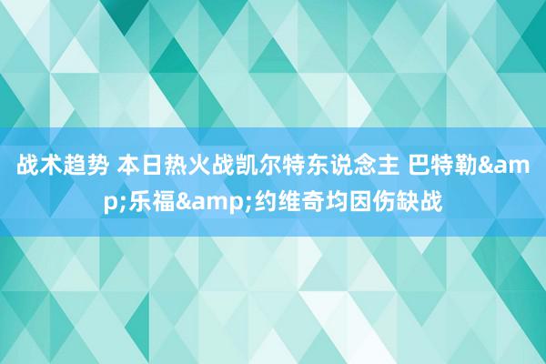 战术趋势 本日热火战凯尔特东说念主 巴特勒&乐福&约维奇均因伤缺战